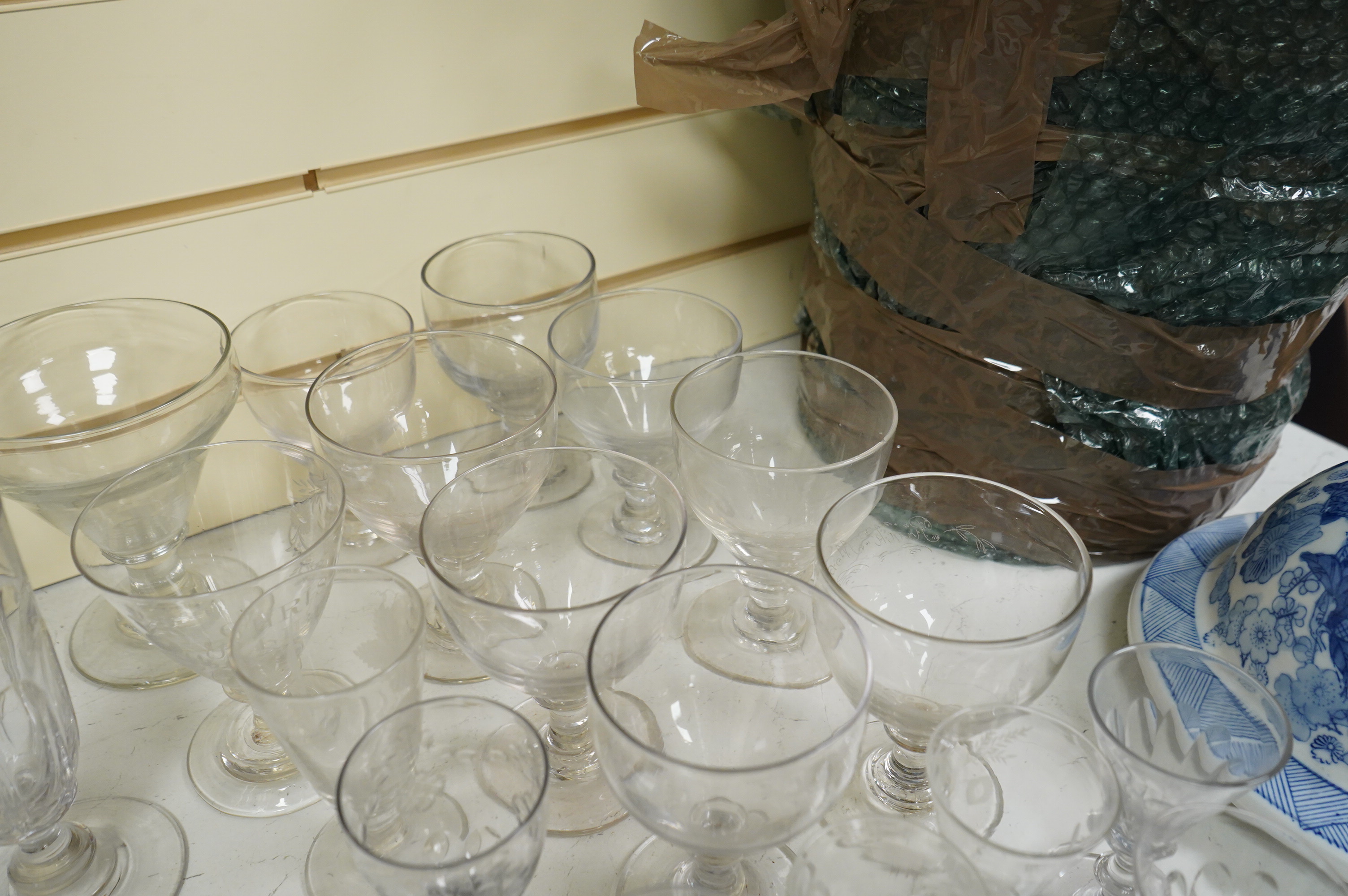 Twenty-one various drinking glasses, largely 19th century